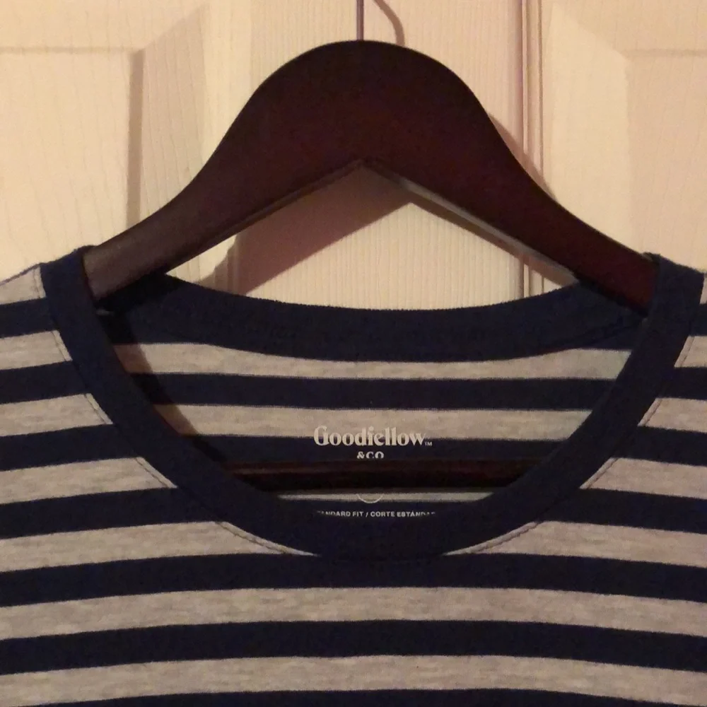 Goodfellow & Co. Gray & Blue Striped T-Shirt Mens Large L Standard Fit - Picture 2 of 12